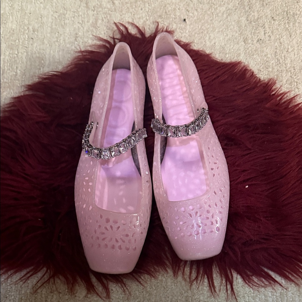 Jimmy Choo Pink Cutout Flats with Rhinestone Strap